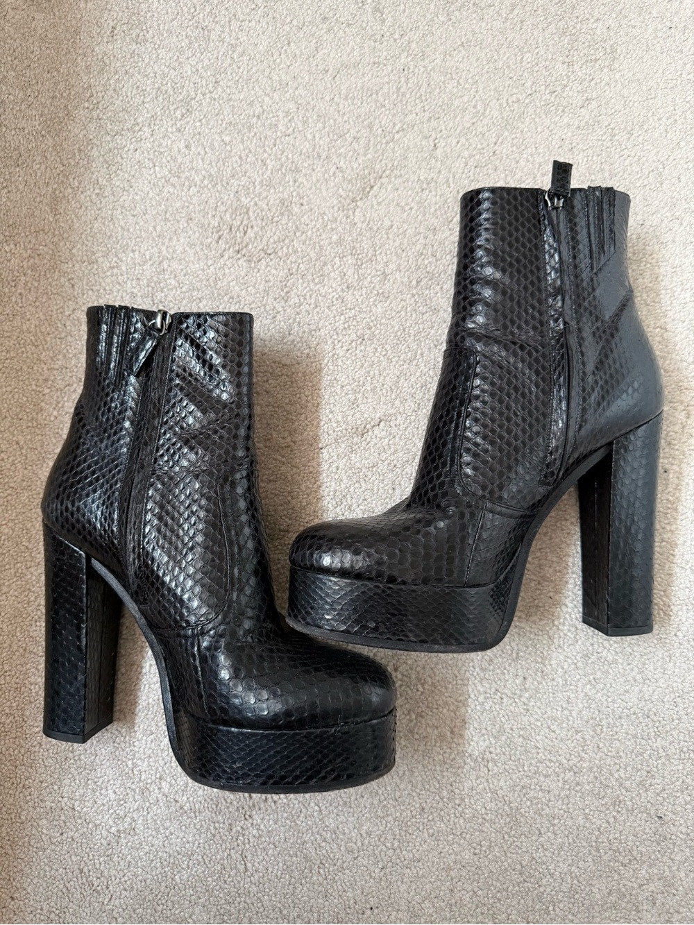 Roberto Cavalli Black Python Platform Boots